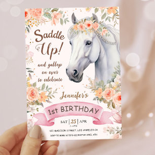 Invitation Filles Cheval 1er anniversaire Pink Floral Saddup