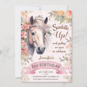 Invitation Filles Cheval 2e anniversaire Floral Selle Up (Devant)