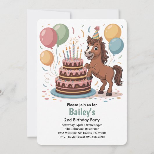 Invitation Filles Cheval 2e fête d'anniversaire (Devant)