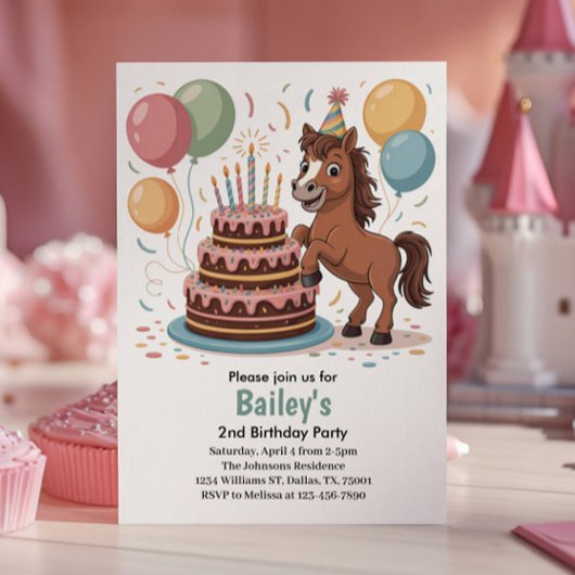 Invitation Filles Cheval 2ème Fête d'Anniversaire