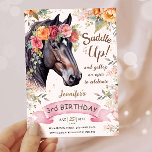 Invitation Filles Cheval 3e anniversaire Pink Cowgirl Saddup