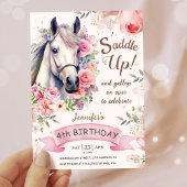 Invitation Filles Cheval 4e anniversaire Fleurs en fleurs Sad