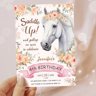 Invitation Filles Cheval 4e anniversaire Pink Floral Saddup