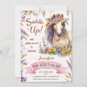 Invitation Filles Cheval 4e anniversaire Purple Floral Saddup (Devant)
