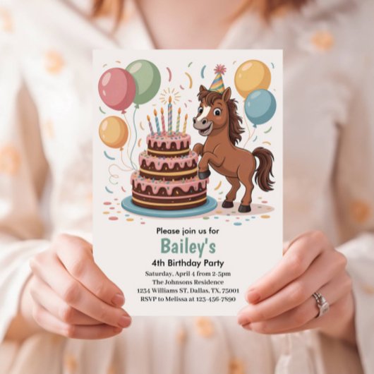 Invitation Filles Cheval 4e fête d'anniversaire
