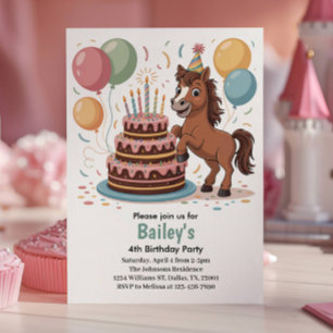 Invitation Filles Cheval 4ème Fête d'Anniversaire
