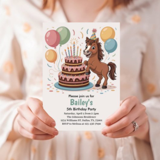 Invitation Filles Cheval 5e fête d'anniversaire