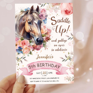 Invitation Filles Cheval 5ème Anniversaire Cowgirl Sellez!