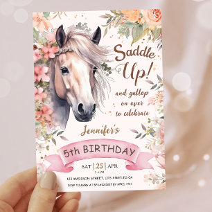 Invitation Filles Cheval 5ème Anniversaire Floral Sauvage Sad