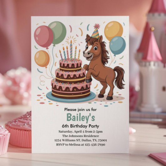 Invitation Filles Cheval 6e fête d'anniversaire