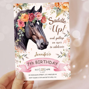 Invitation Filles Cheval 7e anniversaire Pink Cowgirl Saddup
