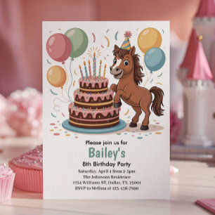 Invitation Filles Cheval 8e Fête d'Anniversaire