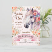 Invitation Filles Cheval 9e Anniversaire Fleurs roses Saddup! (Debout devant)