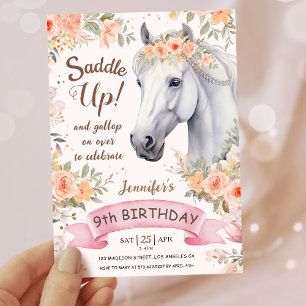 Invitation Filles Cheval 9e anniversaire Pink Floral Saddup