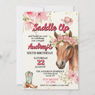 Invitation Filles chevauchant l'anniversaire Western