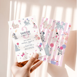 Invitation Filles Chien Pastel Let's Pawty 3ème Anniversaire