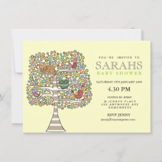 Invitation Filles Chouette Baby shower Chat et oiseaux Invita