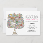 Invitation Filles Chouette Baby shower Chat et oiseaux Invita (Devant)