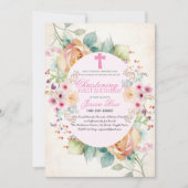 Invitation Filles CHRISTENING et 1er anniversaire Fille Flora (Devant)