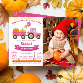 Invitation Filles Citrouille de tracteur rose automne photo d