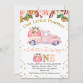 Invitation Filles Citrouille rose Camion 1er Anniversaire Inv (Devant)