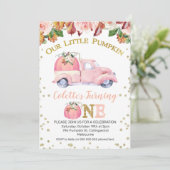 Invitation Filles Citrouille rose Camion 1er Anniversaire Inv (Debout devant)