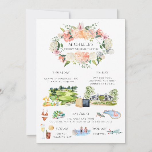 Invitation Filles Clubhouse Spa Week-end | Itinéraire d'anniv (Devant)