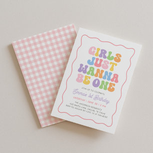 Invitation Filles colorées rétro veulent juste être un annive