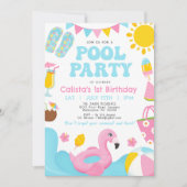 Invitation Filles Colorful Summer Pool Party Anniversaire (Devant)