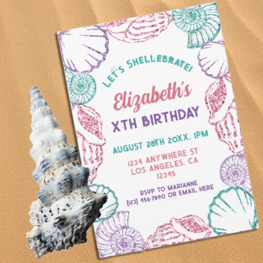 Invitation Filles Coquillages Anniversaire