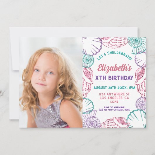 Invitation Filles Coquillages Anniversaire (Devant)