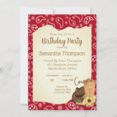 Invitation Filles Cowboy Anniversaire Bandana Rouge Tournesol (Devant)