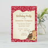 Invitation Filles Cowboy Anniversaire Bandana Rouge Tournesol (Debout devant)