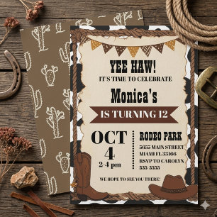 Invitation Filles Cowgirl de l'Ouest 12e Anniversaire Rodéo