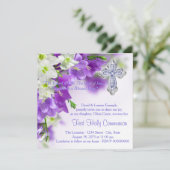 Invitation Filles Croix Florale Violette Première Communion (Debout devant)