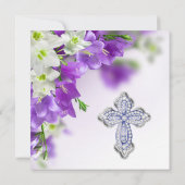 Invitation Filles Croix Florale Violette Première Communion (Dos)