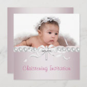 Invitation Filles Croix rose Christening Photo (Devant / Derrière)