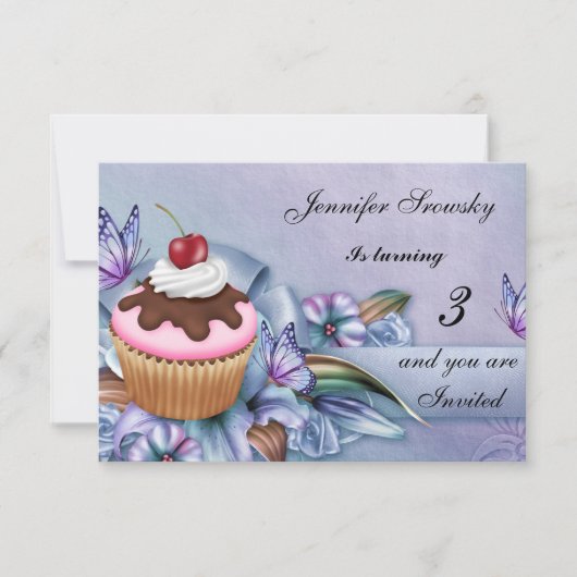 Invitation Filles Cupcake fête d'anniversaire (Devant)