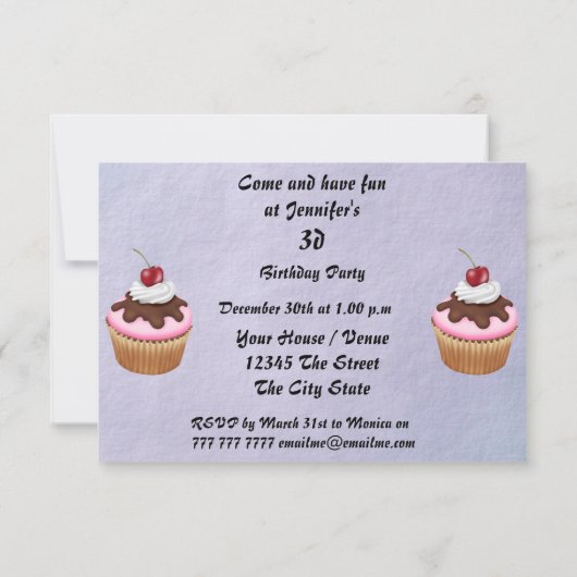 Invitation Filles Cupcake fête d'anniversaire (Dos)