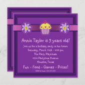 Invitation Filles Cupcake violet fête d'anniversaire (Devant / Derrière)