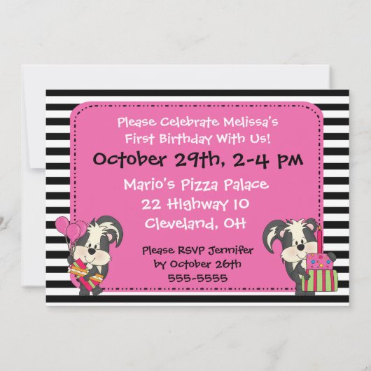 Invitation Filles Custom Little Stinker Skunk Birthday Invita (Dos)