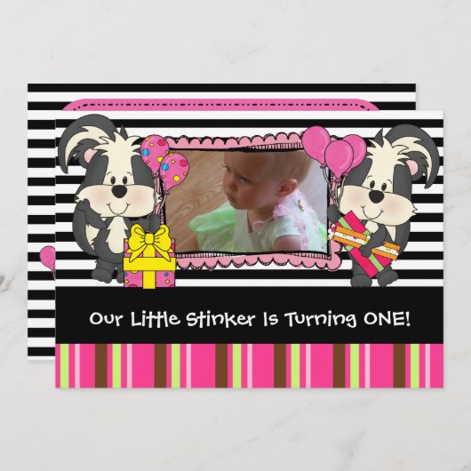 Invitation Filles Custom Little Stinker Skunk Birthday Invita (Devant / Derrière)