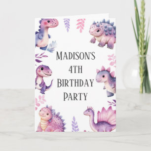 Invitation Filles Cute Dinosaur Thématique Anniversaire