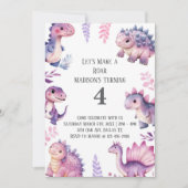 Invitation Filles Cute Dinosaur Thématique Anniversaire (Devant)