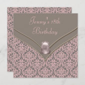 Invitation Filles Damas Brown roses 18ème anniversaire (Devant / Derrière)