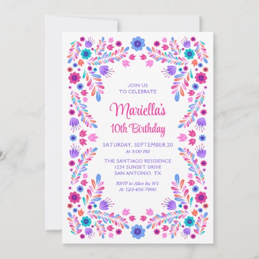 Invitation Filles d'anniversaire de Fiesta (Devant)