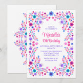 Invitation Filles d'anniversaire de Fiesta (Devant / Derrière)