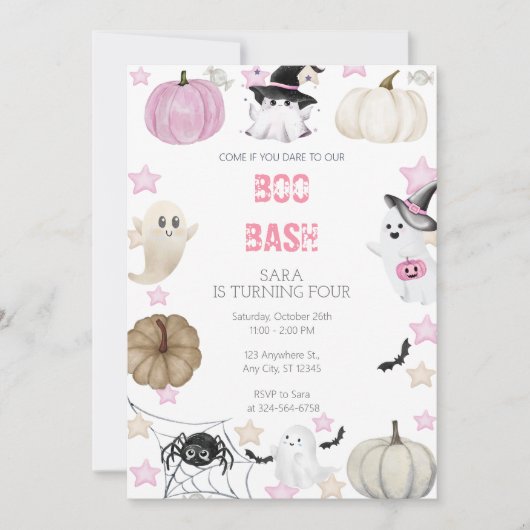 Invitation Filles d'anniversaire d'Halloween - Boo Bash Ghost (Devant)
