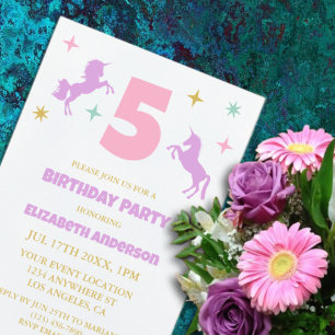 Invitation Filles d'anniversaire Licorne Magique