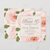 Invitation Filles de 16 ans Fleuris Rose Blush (Devant / Derrière)
